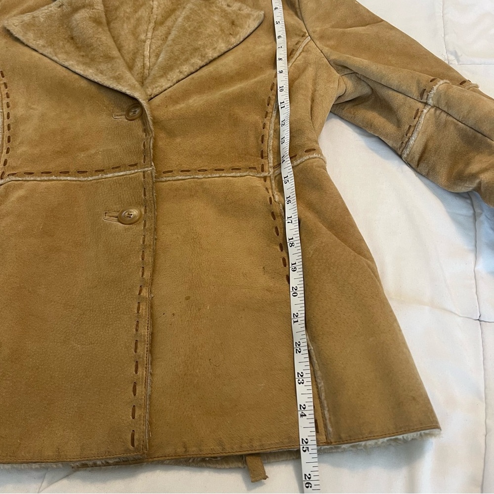 Vintage Y2K Guess Genuine Leather Penny Lane Shearling 70s Style Coat Camel M - Picture 12 of 13